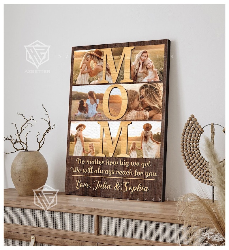 Custom Mom Photo Collage Canvas – Personalized Mother's Day Gift No Matter How Big We Get – Unique Birthday Gift for Mom from Daughter & Son