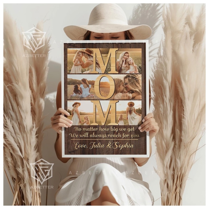 Custom Mom Photo Collage Canvas – Personalized Mother's Day Gift No Matter How Big We Get – Unique Birthday Gift for Mom from Daughter & Son