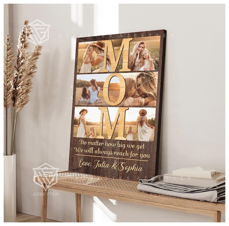 Custom Mom Photo Collage Canvas – Personalized Mother's Day Gift No Matter How Big We Get – Unique Birthday Gift for Mom from Daughter & Son