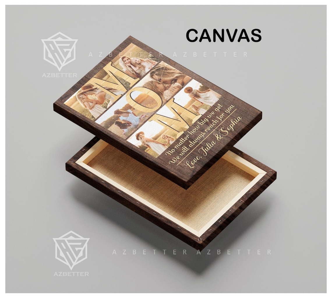 Custom Mom Photo Collage Canvas – Personalized Mother's Day Gift No Matter How Big We Get – Unique Birthday Gift for Mom from Daughter & Son