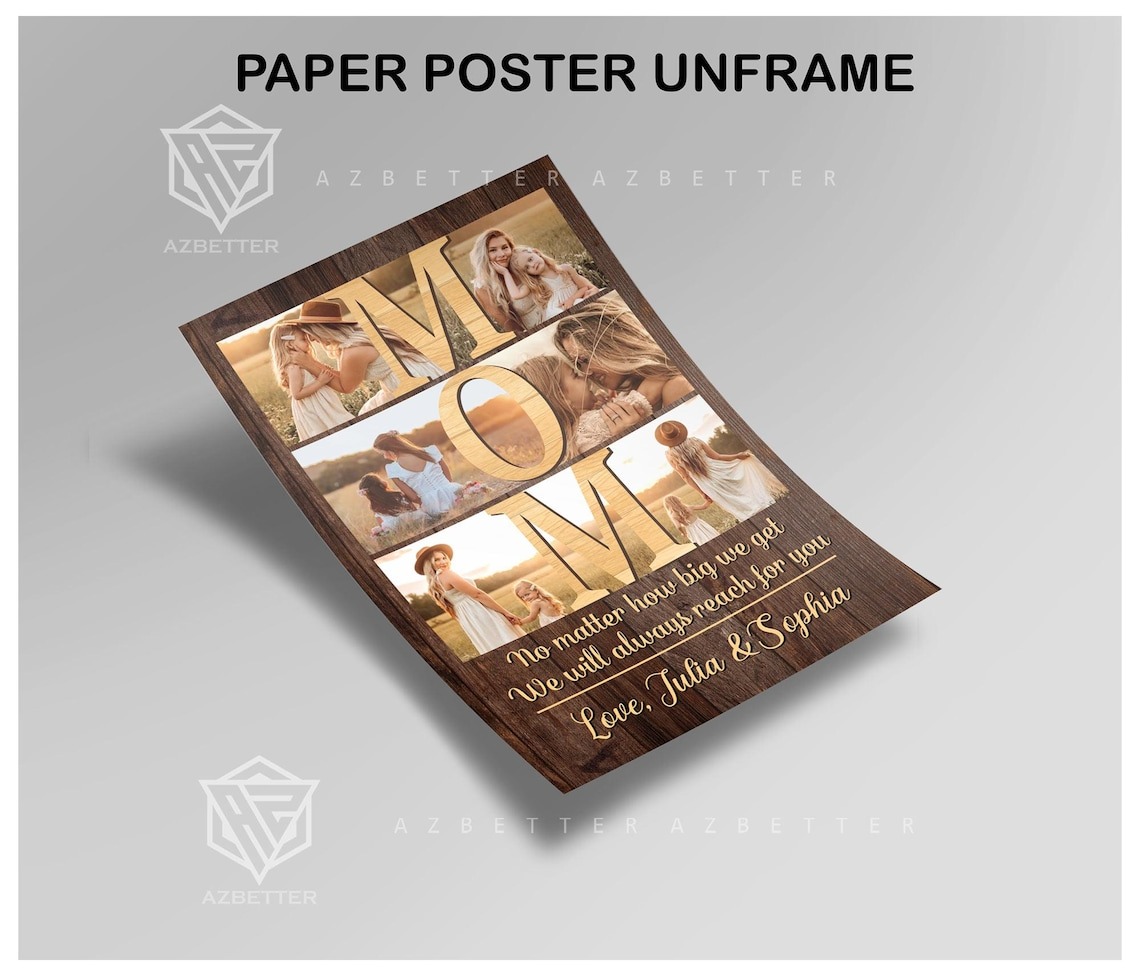 Custom Mom Photo Collage Canvas – Personalized Mother's Day Gift No Matter How Big We Get – Unique Birthday Gift for Mom from Daughter & Son