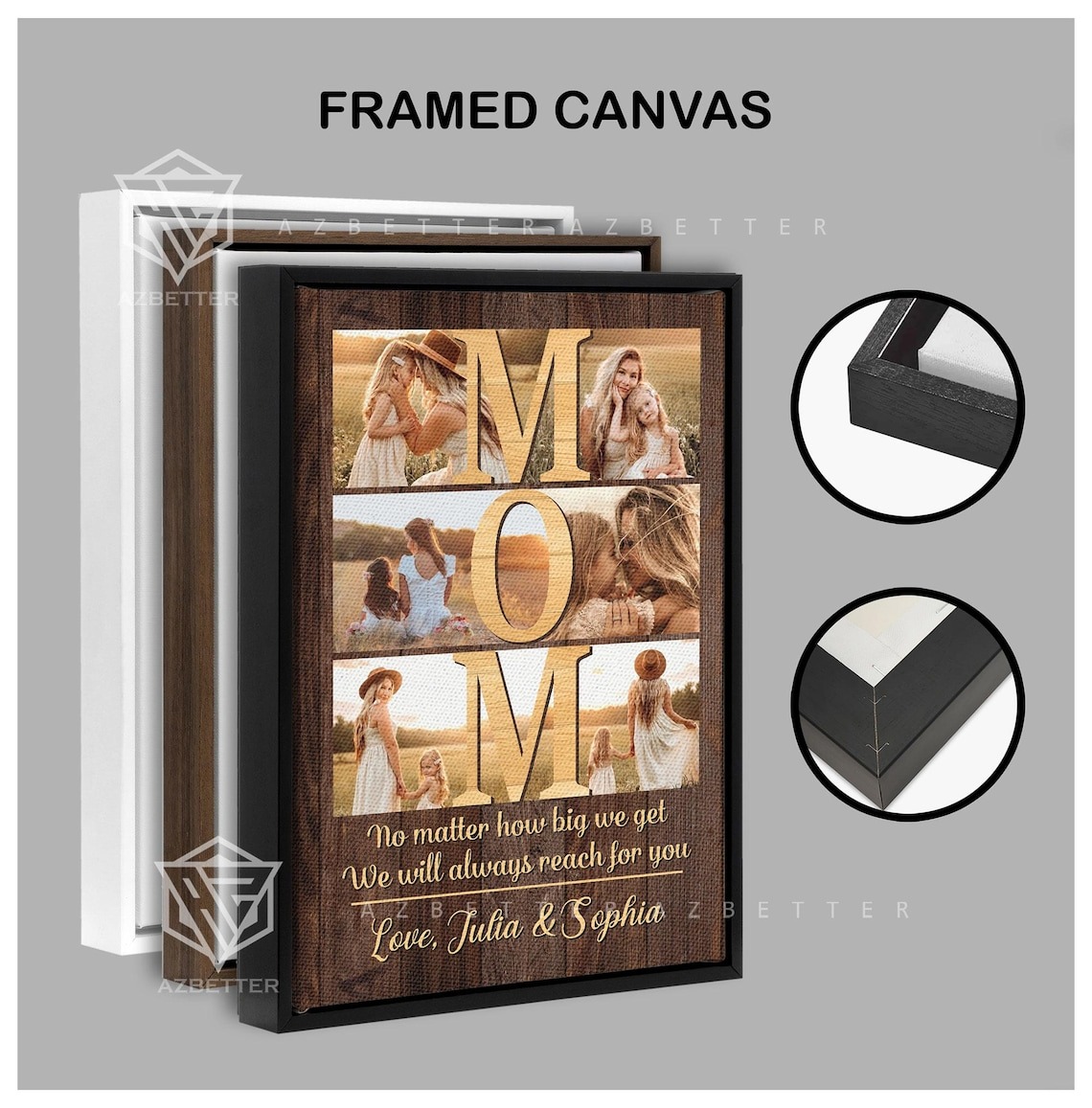 Custom Mom Photo Collage Canvas – Personalized Mother's Day Gift No Matter How Big We Get – Unique Birthday Gift for Mom from Daughter & Son