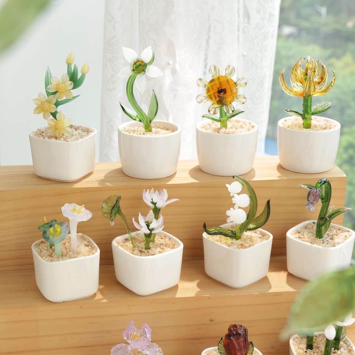 Hand Blown Glass Potted Plants - Glass Potted Birth Flowers