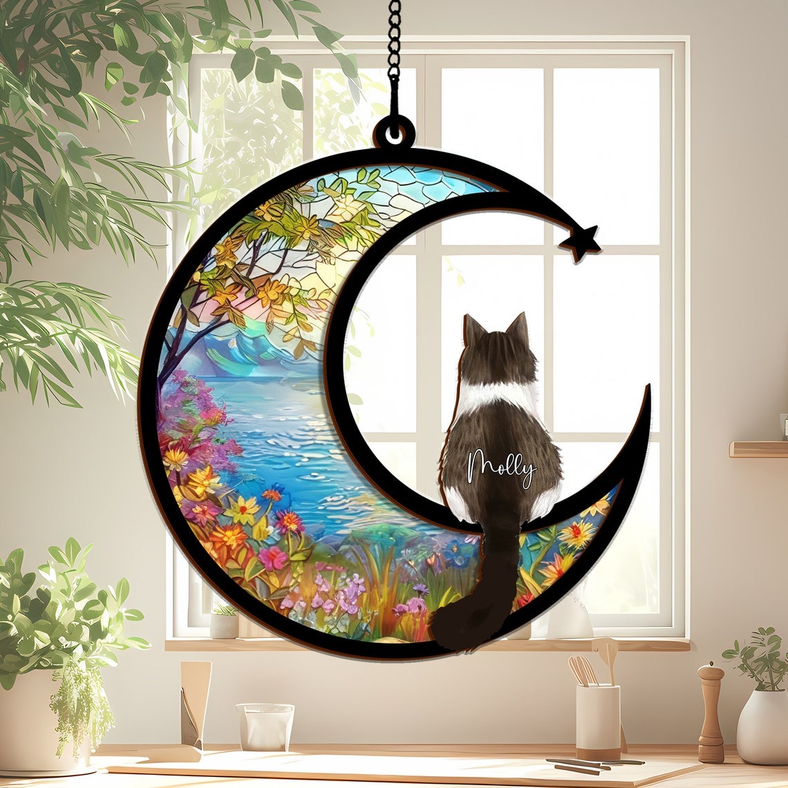 Loss of Pet Sympathy Gift| Pet Memorial Suncatcher| Pet Remembrance Gift| Handmade Custom Name Cat Decor, Cat Memorial Gift, Cat Loss Gift