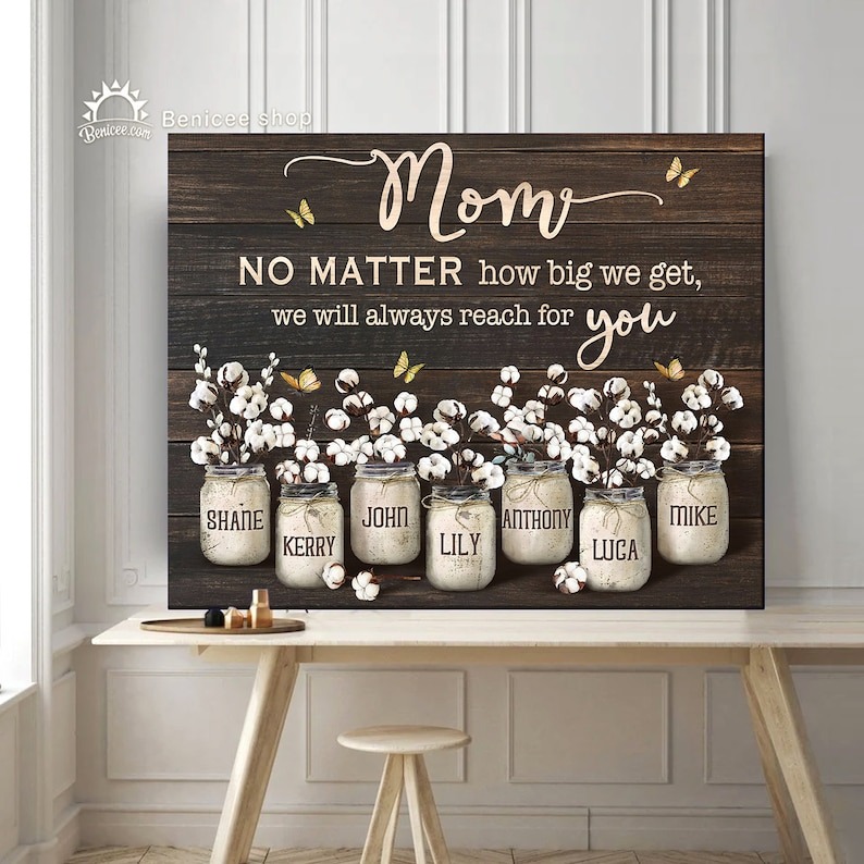 Personalized Mom Flower Jars Canvas Art, Mother's Day Gift For Mom