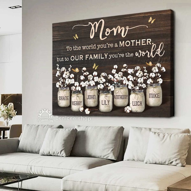 Personalized Mom Flower Jars Canvas Art, Mother's Day Gift For Mom