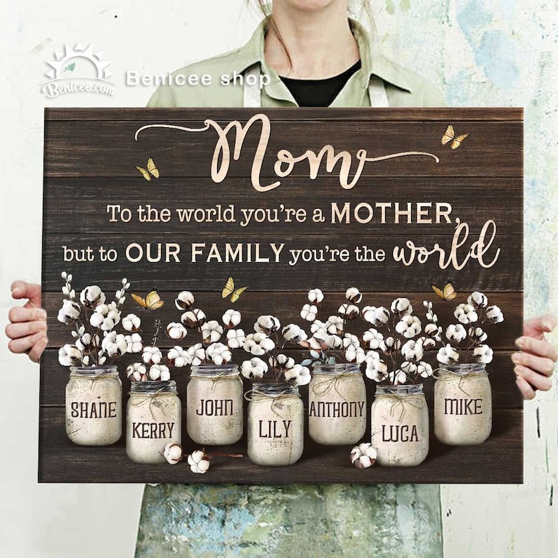 Personalized Mom Flower Jars Canvas Art, Mother's Day Gift For Mom