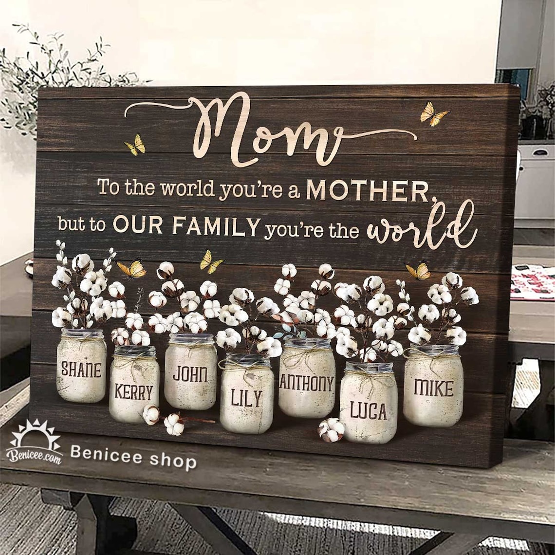 Personalized Mom Flower Jars Canvas Art, Mother's Day Gift For Mom