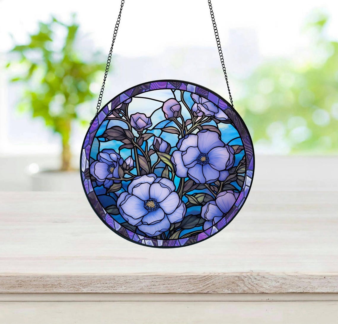 Personalized Birth Month Flower Stained Glass Suncatcher,Custom Flower Window Hanging,Valentines/Birthday Gift For Him/Her/Besties/Mom