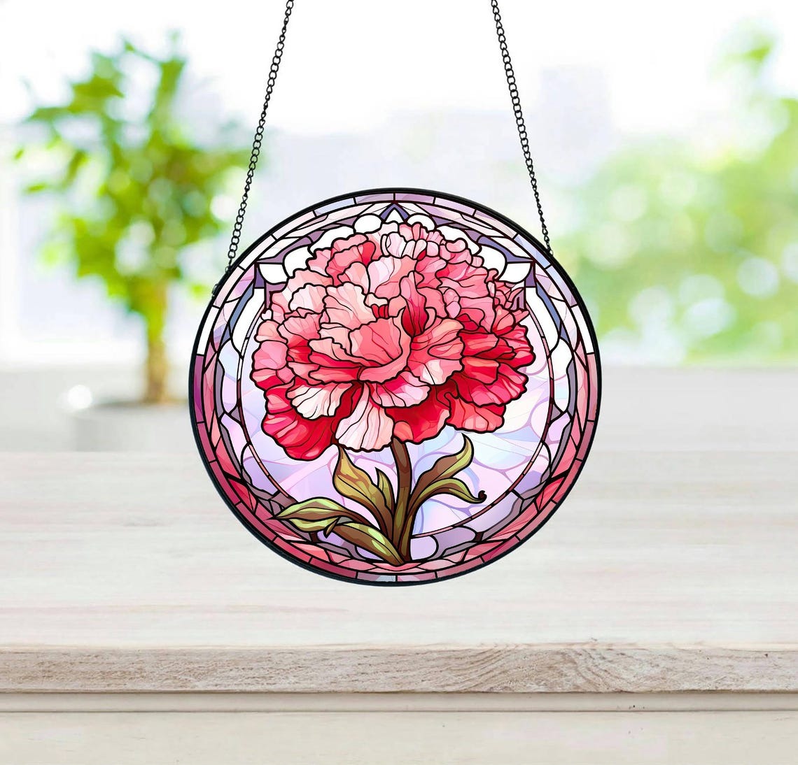 Personalized Birth Month Flower Stained Glass Suncatcher,Custom Flower Window Hanging,Valentines/Birthday Gift For Him/Her/Besties/Mom