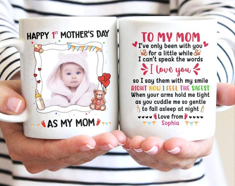 Personalized 1st Mother’s Day Photo Mug, Custom Baby Picture Coffee Mug, First Mother’s Day Gift for New Mom