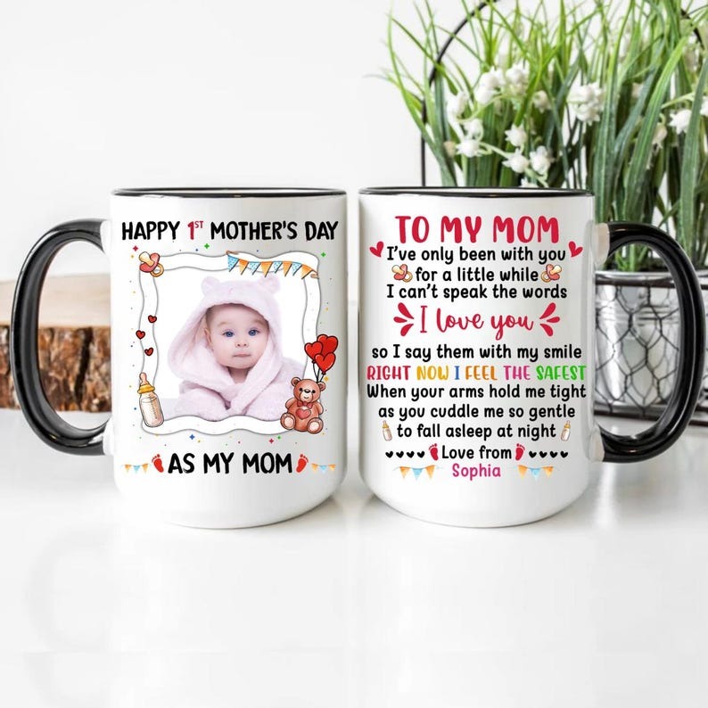 Personalized 1st Mother’s Day Photo Mug, Custom Baby Picture Coffee Mug, First Mother’s Day Gift for New Mom