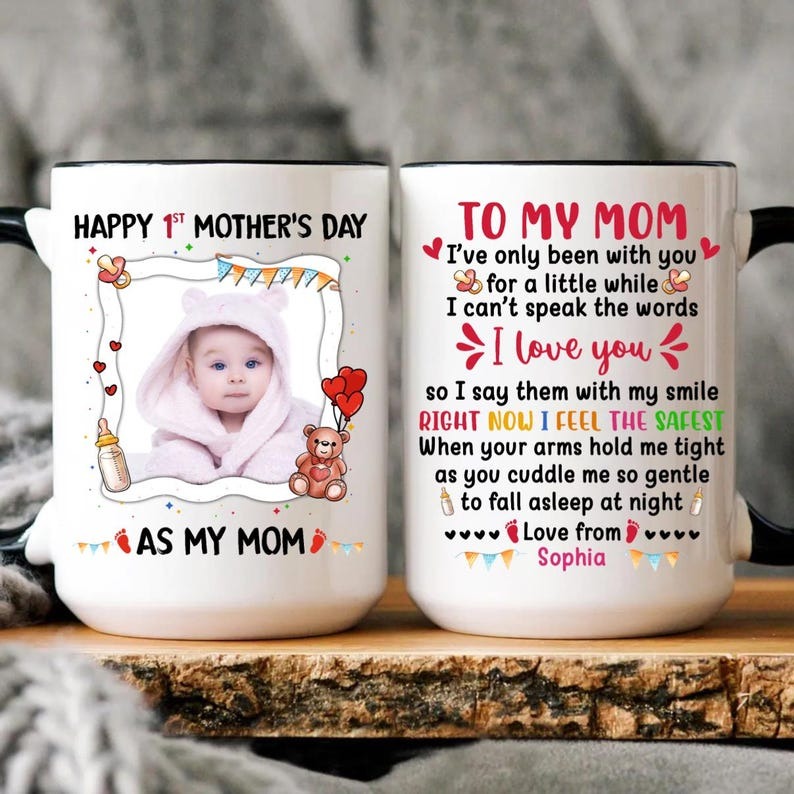 Personalized 1st Mother’s Day Photo Mug, Custom Baby Picture Coffee Mug, First Mother’s Day Gift for New Mom