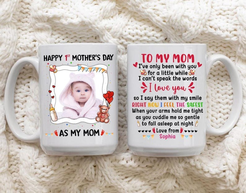 Personalized 1st Mother’s Day Photo Mug, Custom Baby Picture Coffee Mug, First Mother’s Day Gift for New Mom
