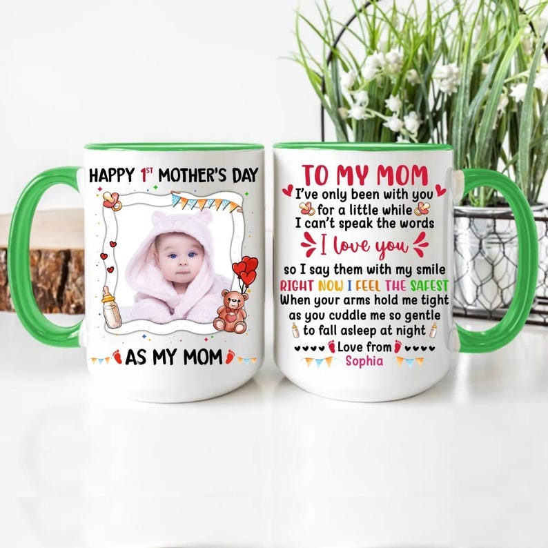 Personalized 1st Mother’s Day Photo Mug, Custom Baby Picture Coffee Mug, First Mother’s Day Gift for New Mom