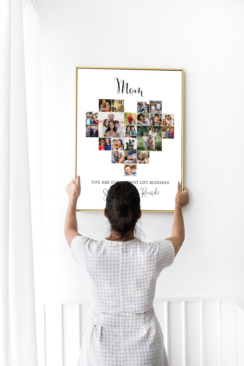 Personalized Heart Photo Collage Mom Custom Gift Grandma Mother Framed Birthday Gift Mother Day Gift Digital Printed Canvas Print