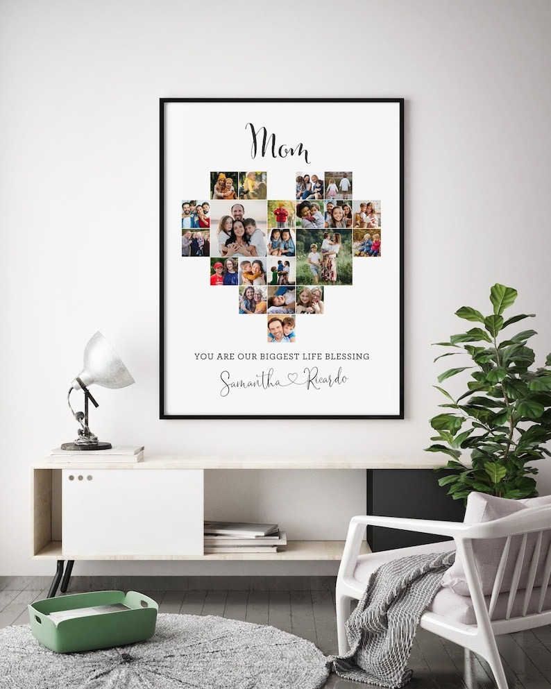 Personalized Heart Photo Collage Mom Custom Gift Grandma Mother Framed Birthday Gift Mother Day Gift Digital Printed Canvas Print