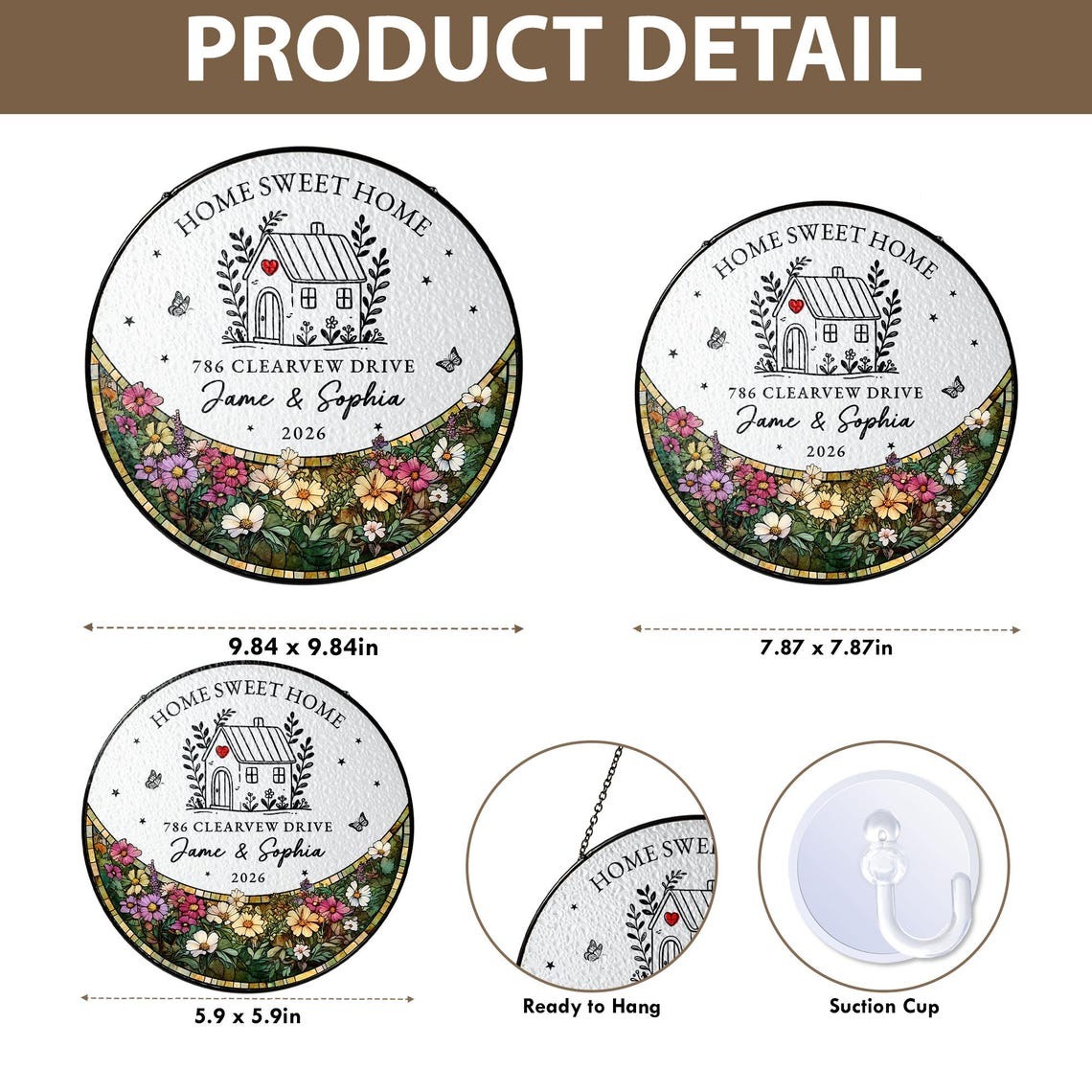 Personalized First Home Stained Glass Suncatcher, New Home Occasion Housewarming Gift For Moving In Friend, Realtor Keepsake