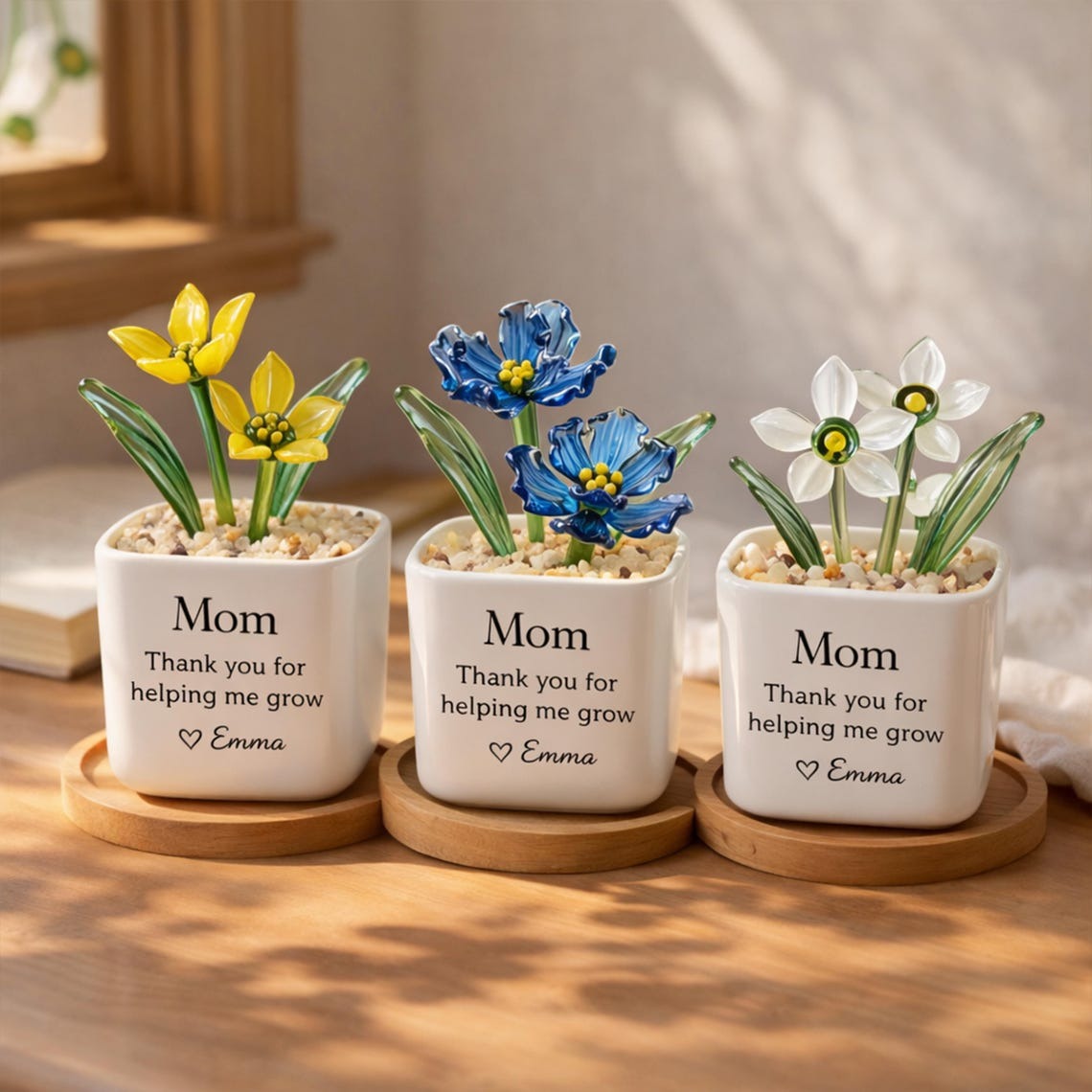 Personalized Birth Month Glass Flower Pot, Handmade Birth Flower Gift for Mom, Grandma, Unique Mother’s Day Gift