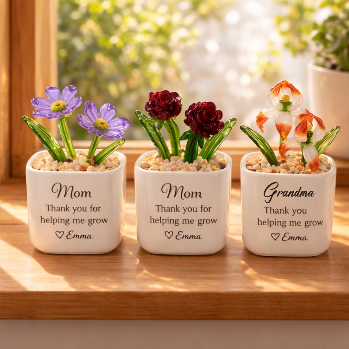 Personalized Birth Month Glass Flower Pot, Handmade Birth Flower Gift for Mom, Grandma, Unique Mother’s Day Gift