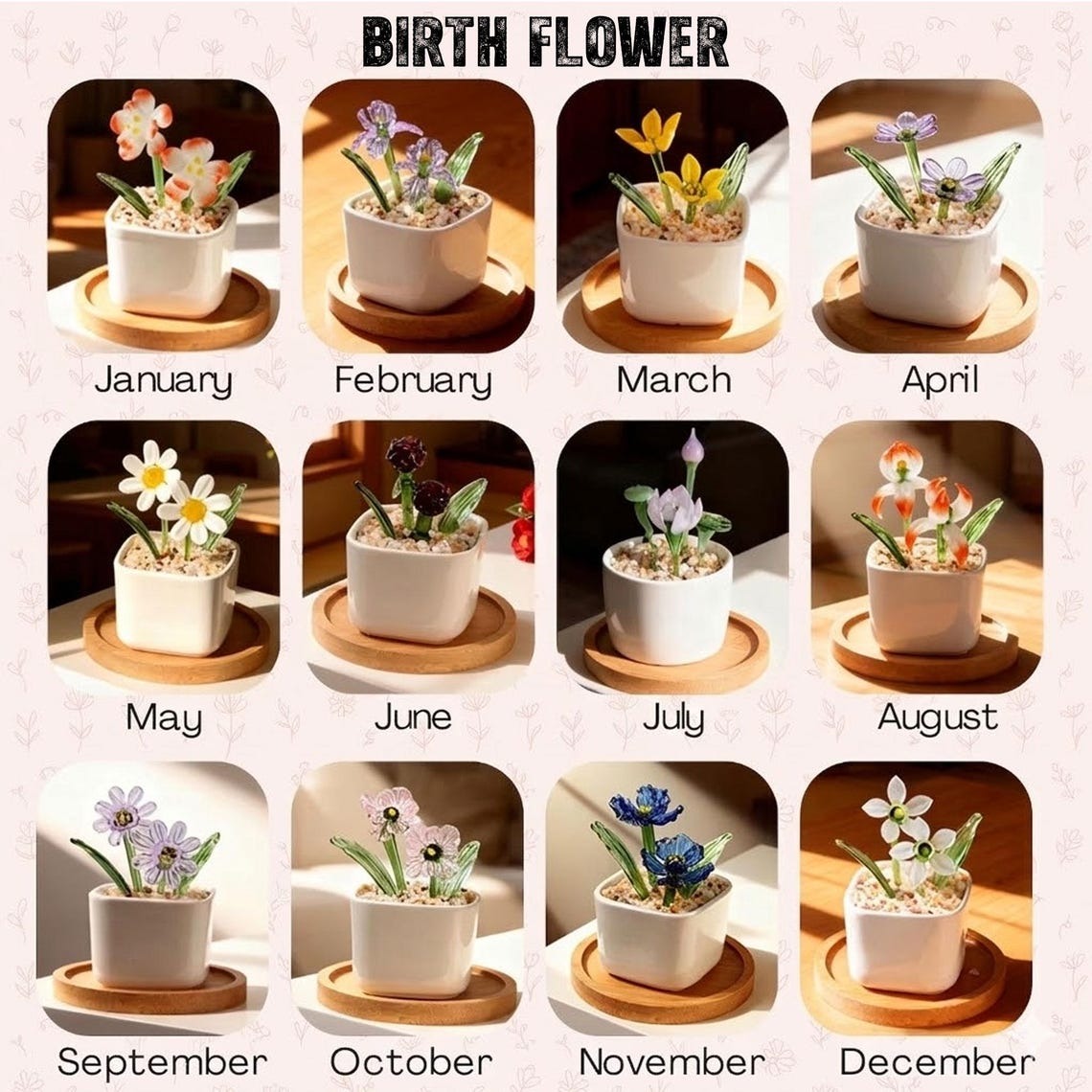 Personalized Birth Month Glass Flower Pot, Handmade Birth Flower Gift for Mom, Grandma, Unique Mother’s Day Gift