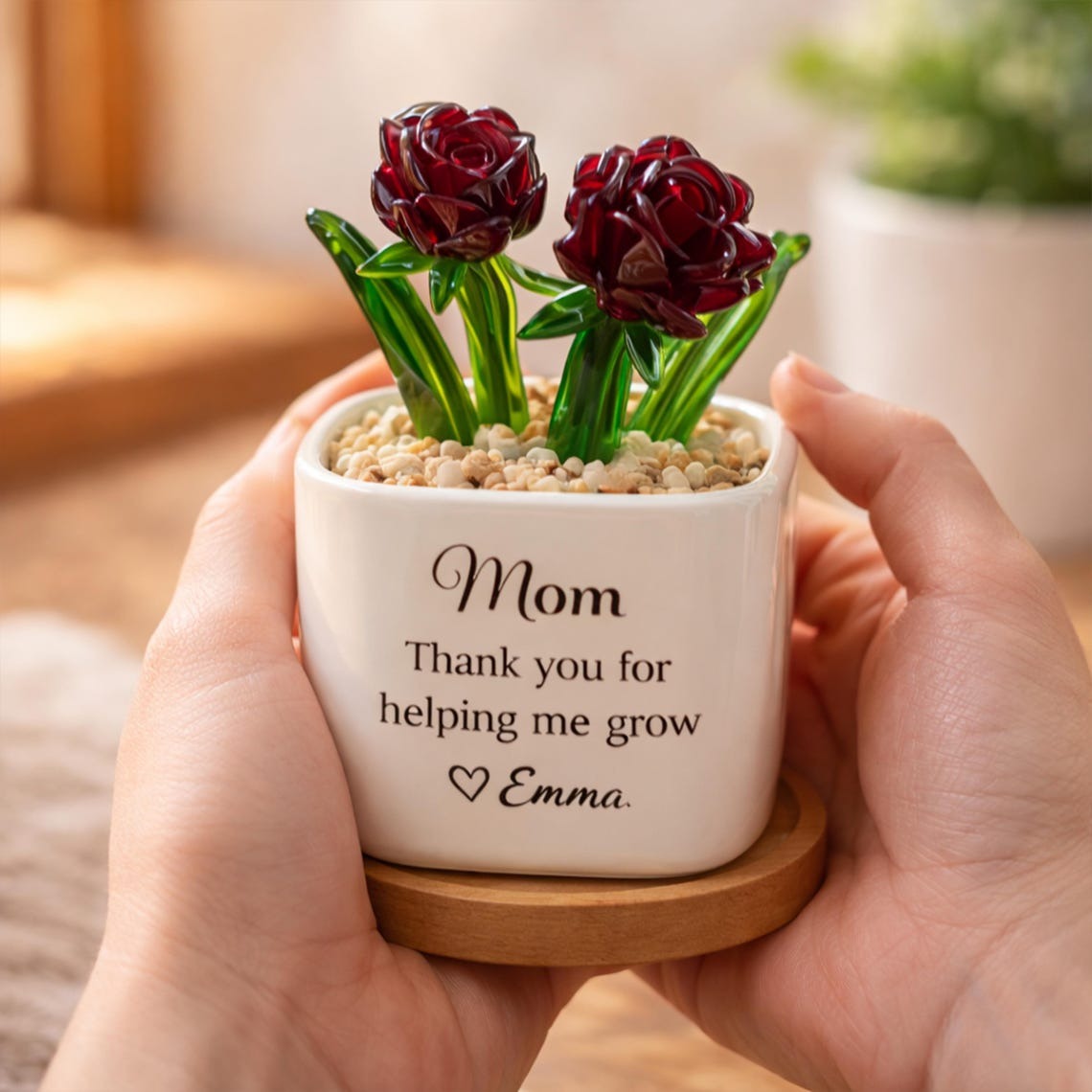 Personalized Birth Month Glass Flower Pot, Handmade Birth Flower Gift for Mom, Grandma, Unique Mother’s Day Gift