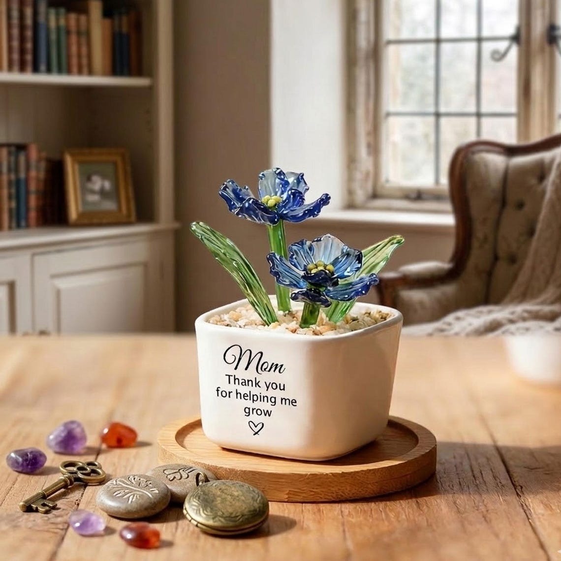Personalized Birth Month Glass Flower Pot, Handmade Birth Flower Gift for Mom, Grandma, Unique Mother’s Day Gift