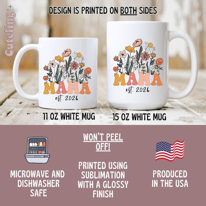 Custom Mama Mug, Mom Est 2026 Coffee Mug, Mother’s Day Gift for New Mom, Baby Shower Gift, Pregnancy Gift