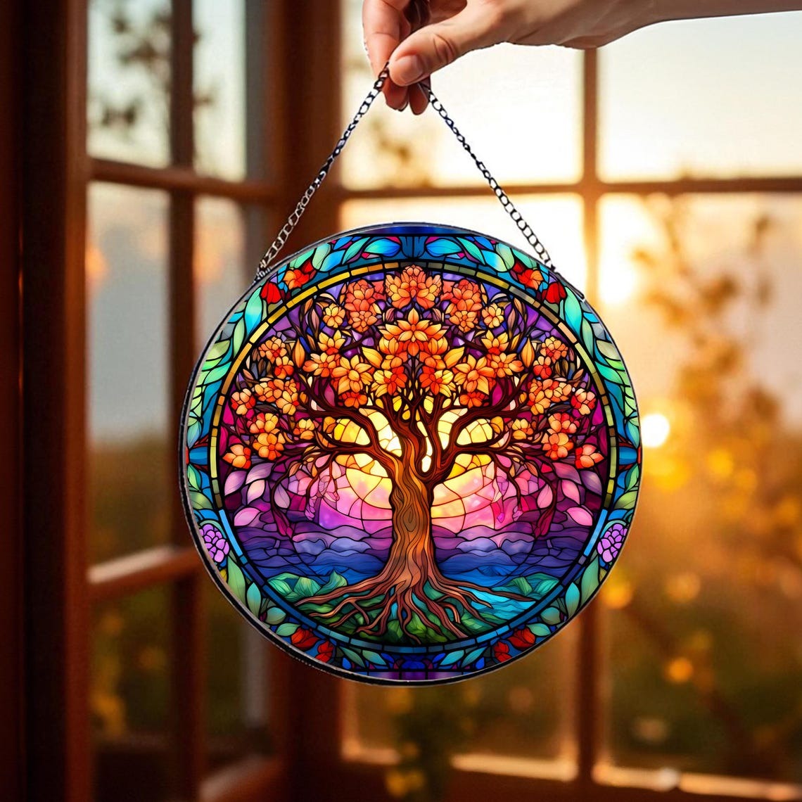 Tree Of Life Suncatcher, Vibrant Stained Glass Style Window Hanging, Colorful Sun Catcher Decoration, Unique Boho Home Decor Gift Suncatcher
