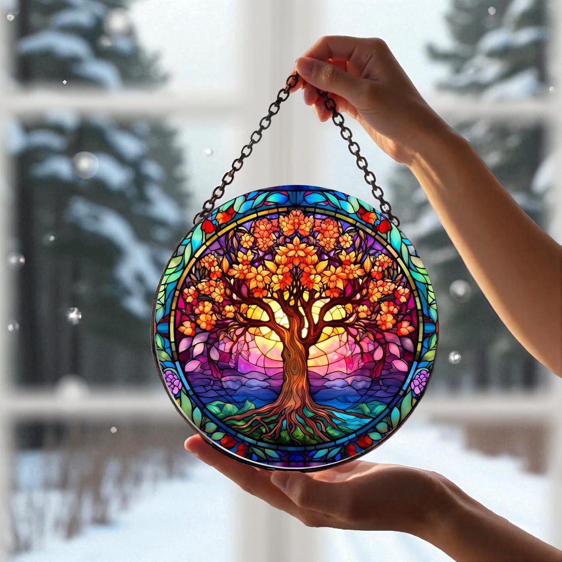 Tree Of Life Suncatcher, Vibrant Stained Glass Style Window Hanging, Colorful Sun Catcher Decoration, Unique Boho Home Decor Gift Suncatcher
