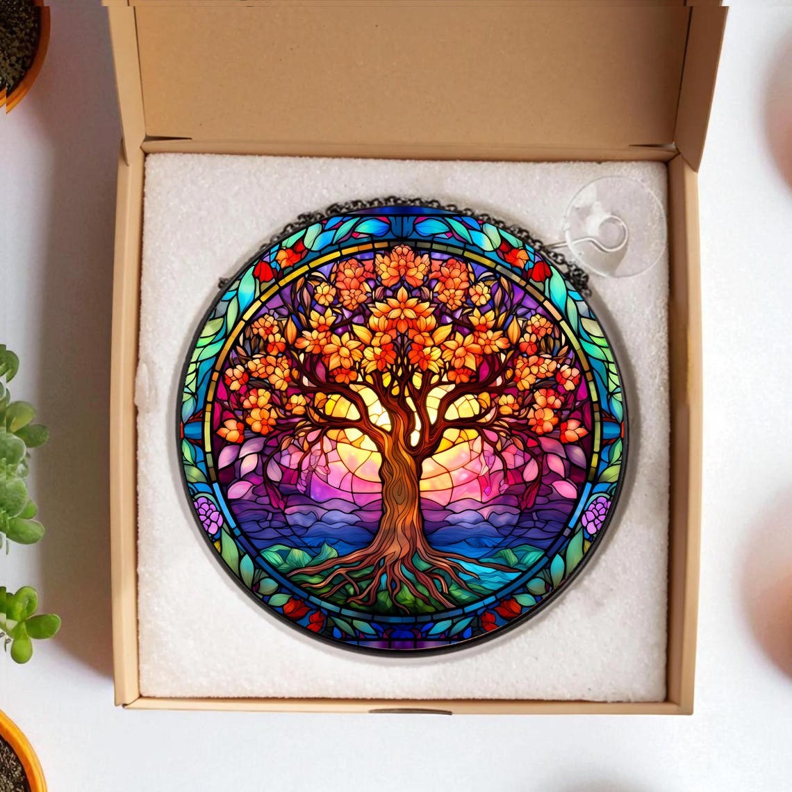 Tree Of Life Suncatcher, Vibrant Stained Glass Style Window Hanging, Colorful Sun Catcher Decoration, Unique Boho Home Decor Gift Suncatcher