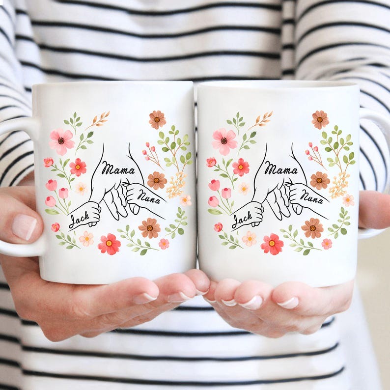 Personalized Mom Mug with Kids Names, Floral Wildflower Mom Coffee Mug, Custom Mom Gift, Mother’s Day Gift