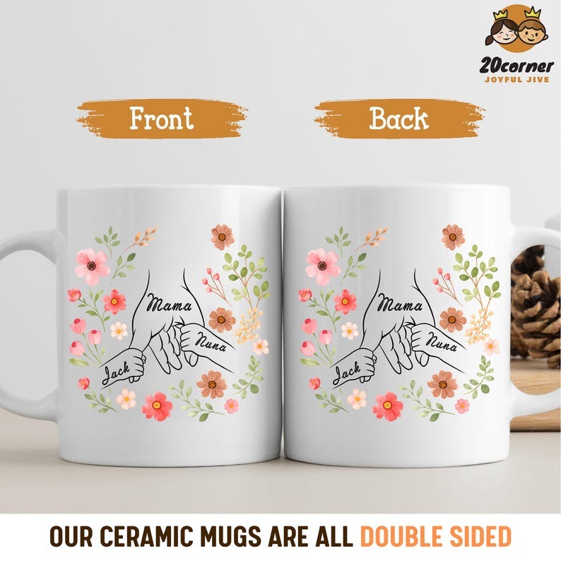 Personalized Mom Mug with Kids Names, Floral Wildflower Mom Coffee Mug, Custom Mom Gift, Mother’s Day Gift