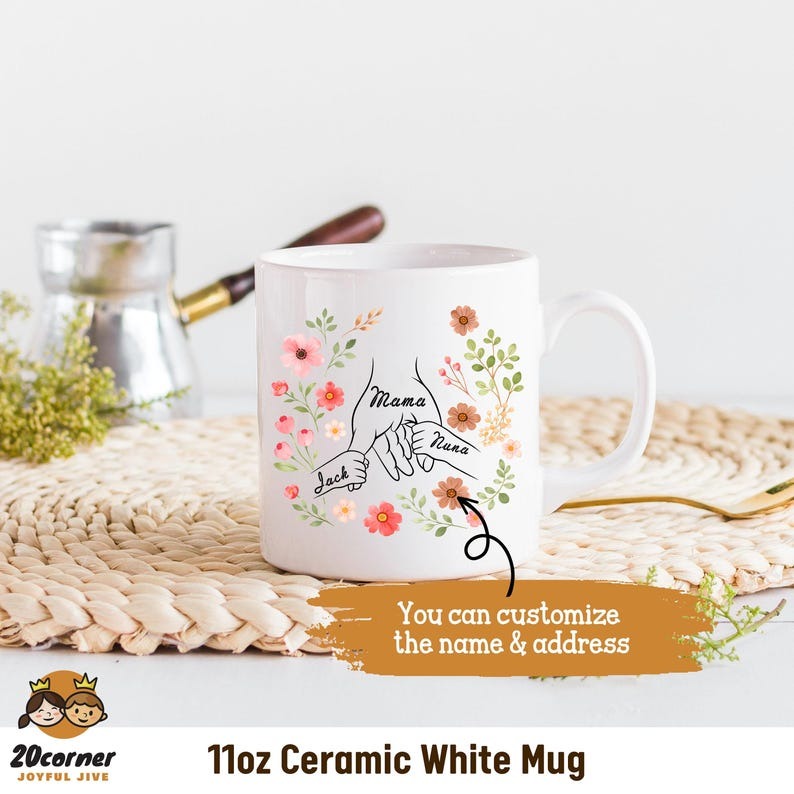 Personalized Mom Mug with Kids Names, Floral Wildflower Mom Coffee Mug, Custom Mom Gift, Mother’s Day Gift