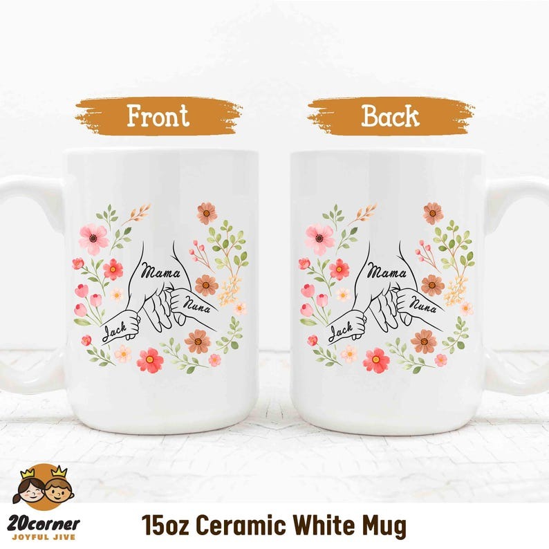 Personalized Mom Mug with Kids Names, Floral Wildflower Mom Coffee Mug, Custom Mom Gift, Mother’s Day Gift