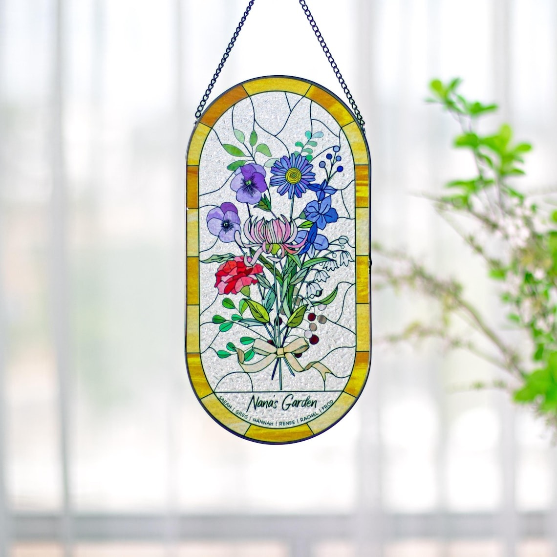 Family Birth Flower Bouquet Birth Month Flowers Personalized Stained Glass Window Hangings Personalized Birth Flower Gift Mothers Day Gift