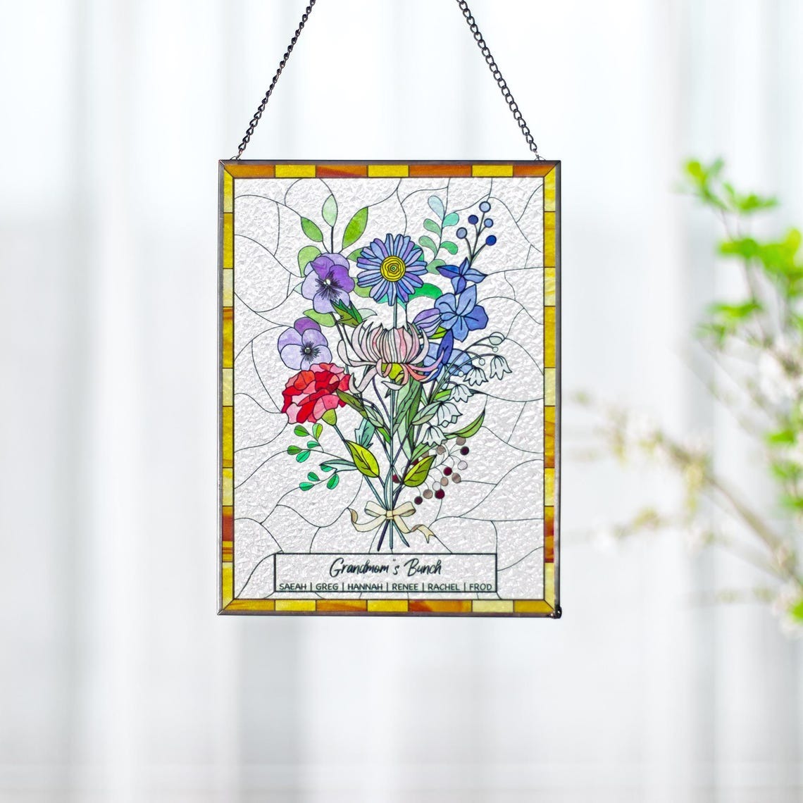Family Birth Flower Bouquet Birth Month Flowers Personalized Stained Glass Window Hangings Personalized Birth Flower Gift Mothers Day Gift