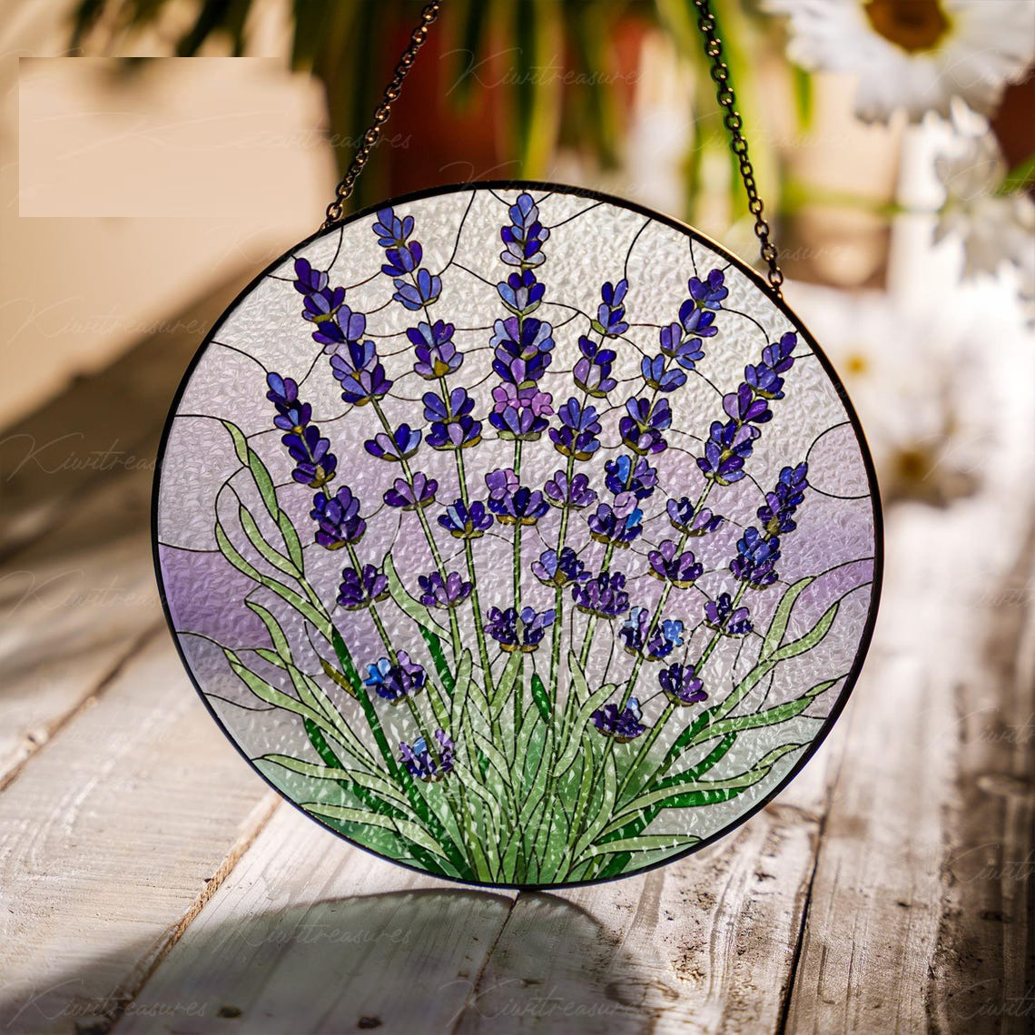 Lavender Birth Flower Glass Suncatcher Floral Window Decor