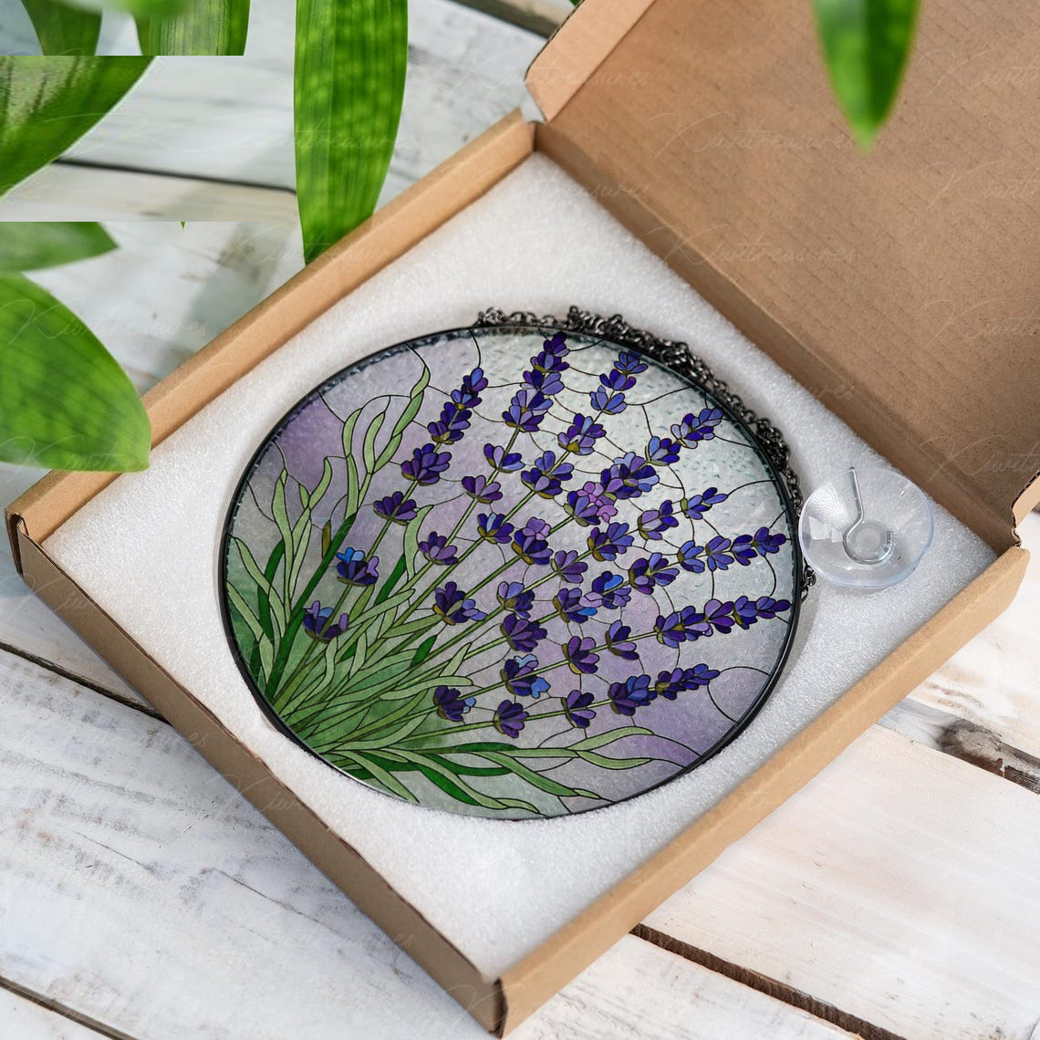 Lavender Birth Flower Glass Suncatcher Floral Window Decor
