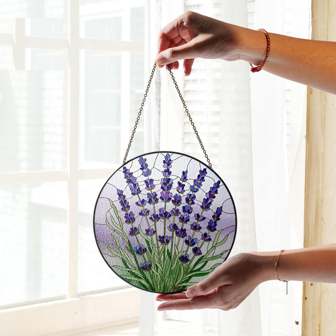 Lavender Birth Flower Glass Suncatcher Floral Window Decor