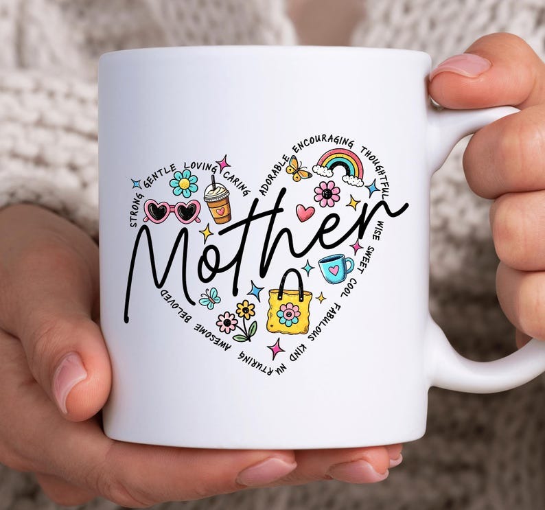Cool Mom Doodle Mug, Cute Mom Coffee Mug, Mother Heart Words Mug, Mother’s Day Gift for New Mom