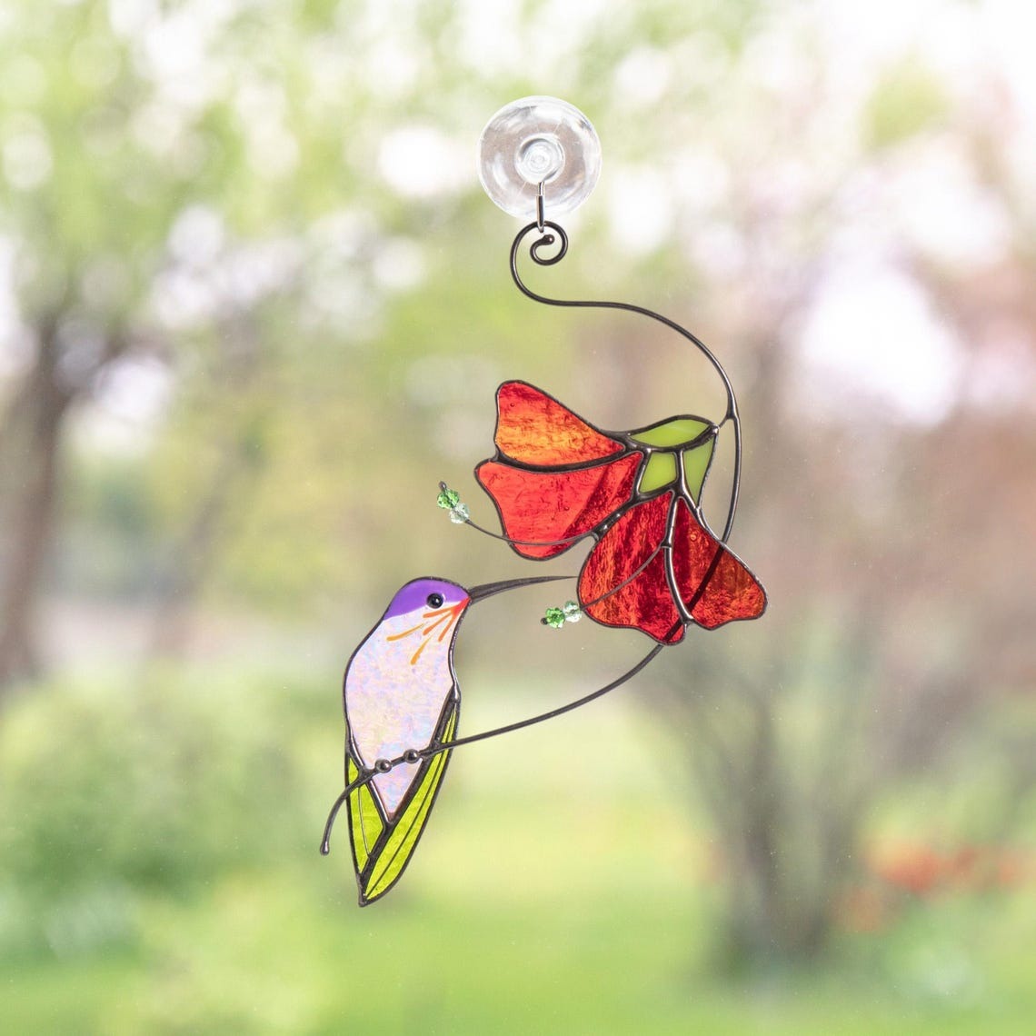 Hummingbird stained glass sun catcher Grandma gifts Flower stained glass window hangings Unique gift for mom