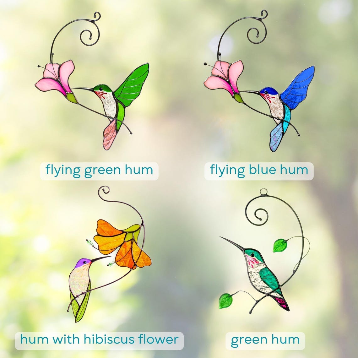 Hummingbird stained glass sun catcher Grandma gifts Flower stained glass window hangings Unique gift for mom