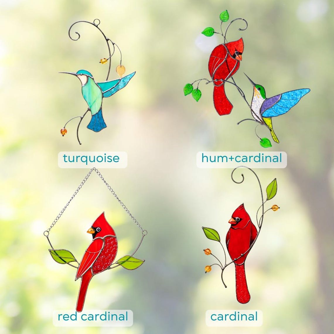 Hummingbird stained glass sun catcher Grandma gifts Flower stained glass window hangings Unique gift for mom