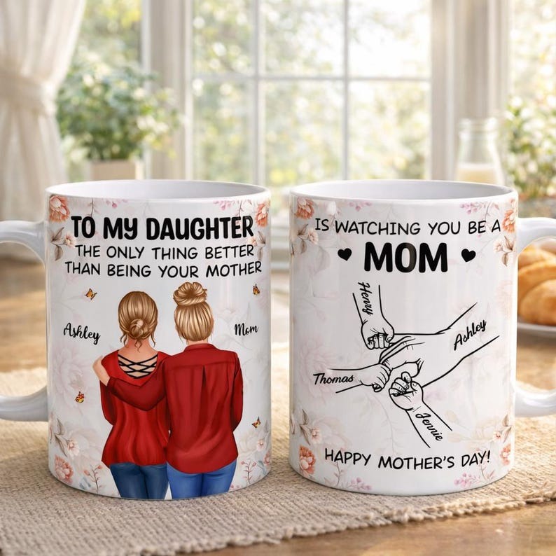 To My Daughter Mug from Mom, Personalized Floral Pink Coffee Mug, Mother Daughter Gift, Mother’s Day Gift