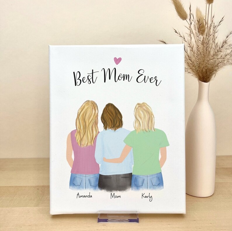 Personalized Wall Art on Canvas for Mother's day, Mother and daughters artwork, mom gift from daughters, birthday gift for mom, Mom canvas