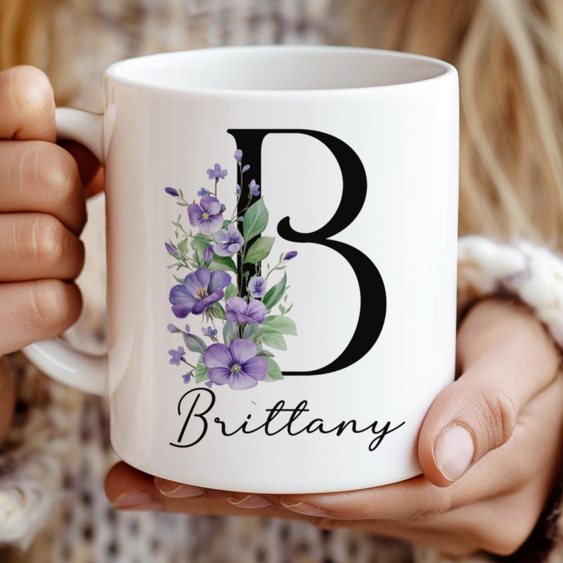 Mother’s Day Gift for Mom – Personalized Birth Flower Coffee Mug, Custom Name & Initial, June Rose Birth Month Cup