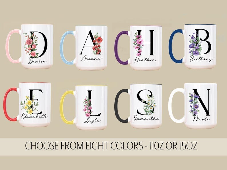 Mother’s Day Gift for Mom – Personalized Birth Flower Coffee Mug, Custom Name & Initial, June Rose Birth Month Cup