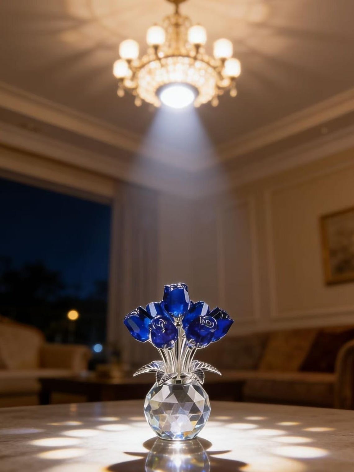 Hand-blown glass birthday flowers, glass roses in red, blue, purple and yellow, as gifts for mom, girlfriend and Valentine's Day