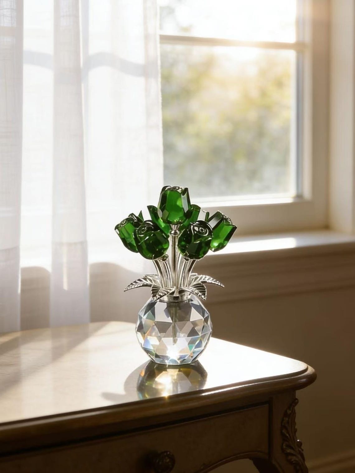 Hand-blown glass birthday flowers, glass roses in red, blue, purple and yellow, as gifts for mom, girlfriend and Valentine's Day